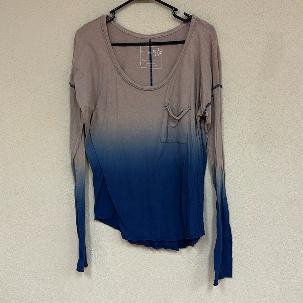 Free People Taupe to Navy Ombre Long Sleeve Top